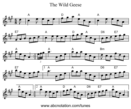 Wild Geese, The - staff notation