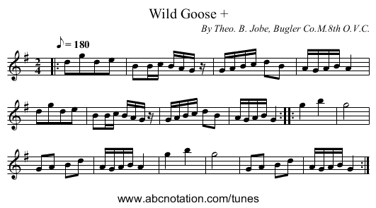 Wild Goose + - staff notation