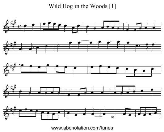 Wild Hog in the Woods [1] - staff notation