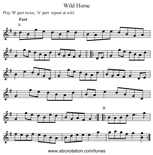 Wild Horse - staff notation