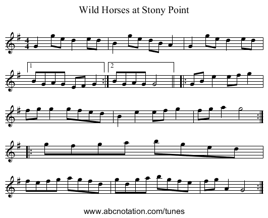 Wild Horses at Stony Point - staff notation