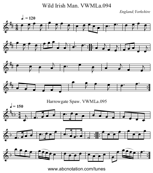 Wild Irish Man. VWMLa.094 - staff notation