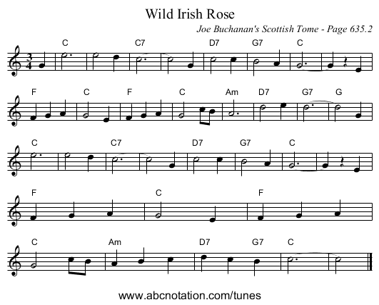 Wild Irish Rose - staff notation