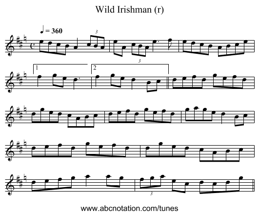 Wild Irishman (r) - staff notation