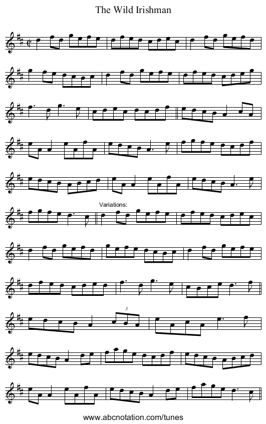 Wild Irishman, The - staff notation