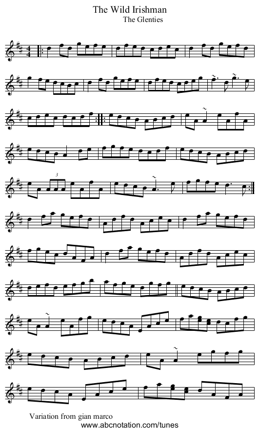Wild Irishman, The - staff notation
