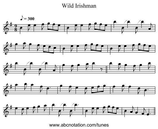 Wild Irishman - staff notation