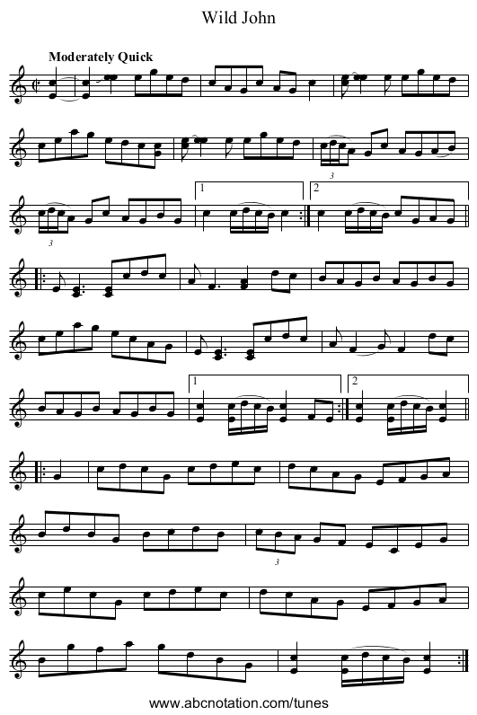 Wild John - staff notation