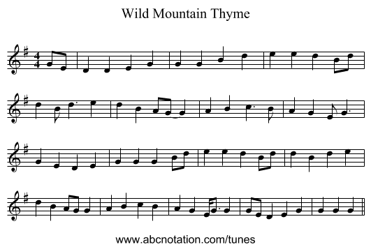 Wild Mountain Thyme - staff notation