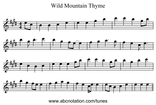 Wild Mountain Thyme - staff notation
