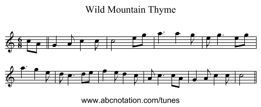 Wild Mountain Thyme - staff notation