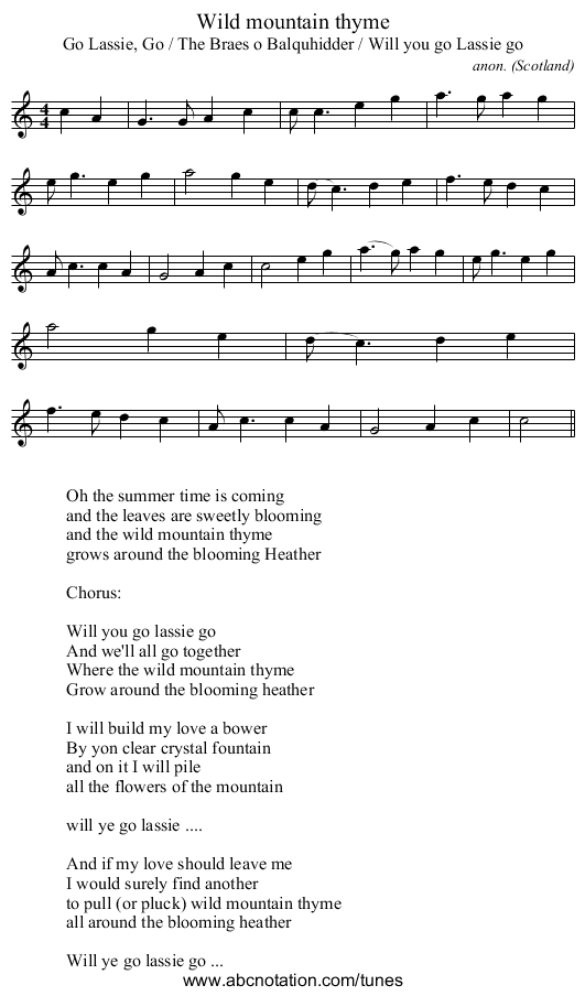 Wild mountain thyme - staff notation