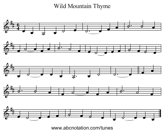 Wild Mountain Thyme - staff notation