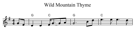 Wild Mountain Thyme - staff notation