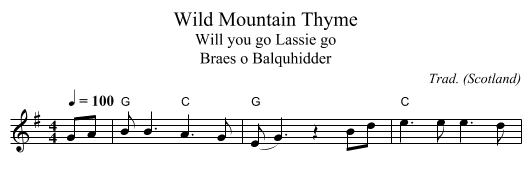 Wild Mountain Thyme - staff notation