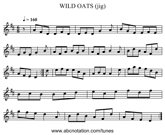 WILD OATS (jig) - staff notation