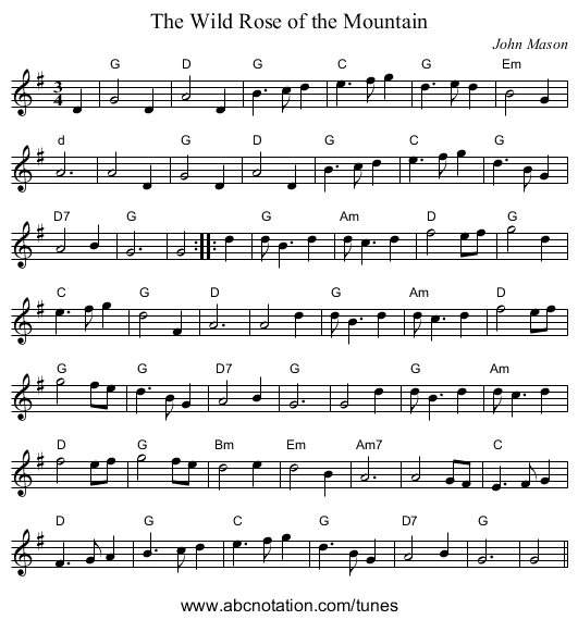 Wild Rose of the Mountain, The - staff notation