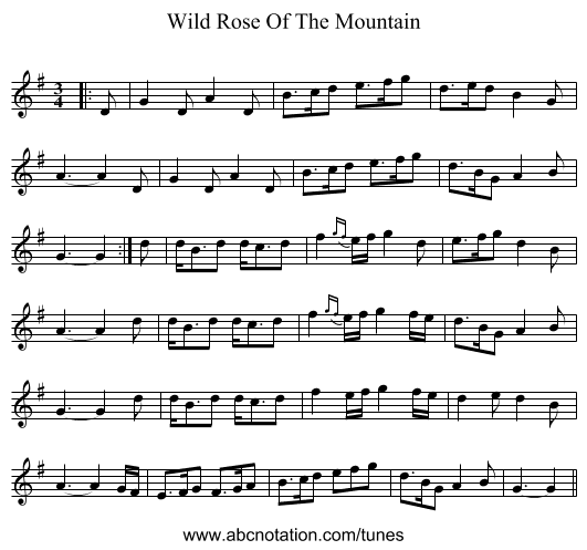 Wild Rose Of The Mountain - staff notation