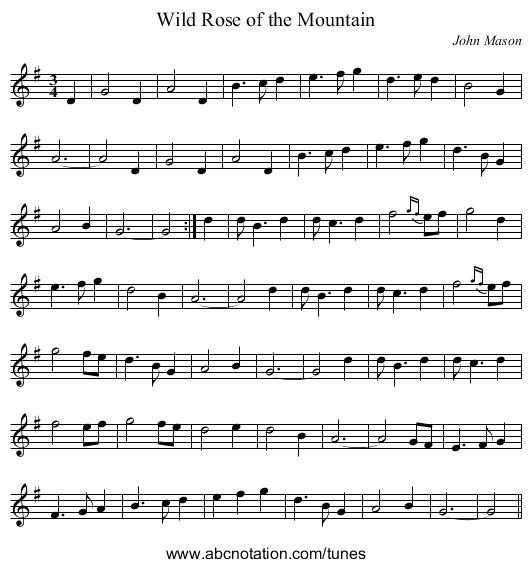 Wild Rose of the Mountain - staff notation