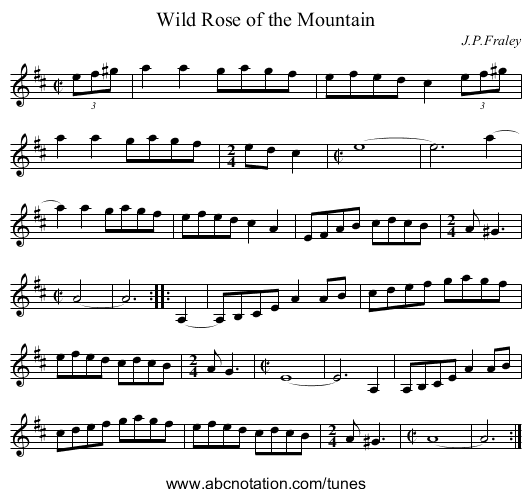 Wild Rose of the Mountain - staff notation