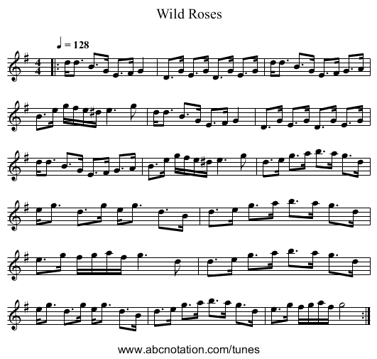 Wild Roses - staff notation