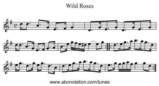 Wild Roses - staff notation