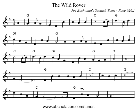 Wild Rover, The - staff notation