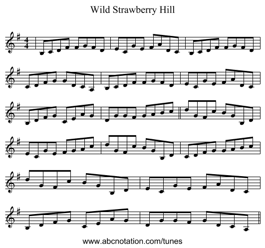 Wild Strawberry Hill - staff notation