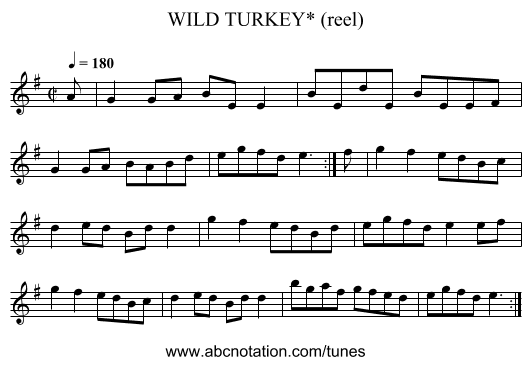 WILD TURKEY* (reel) - staff notation