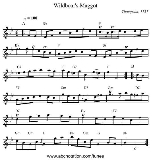 Wildboar's Maggot - staff notation