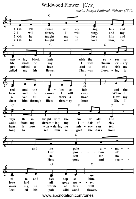 Wildwood Flower   [C,w] - staff notation