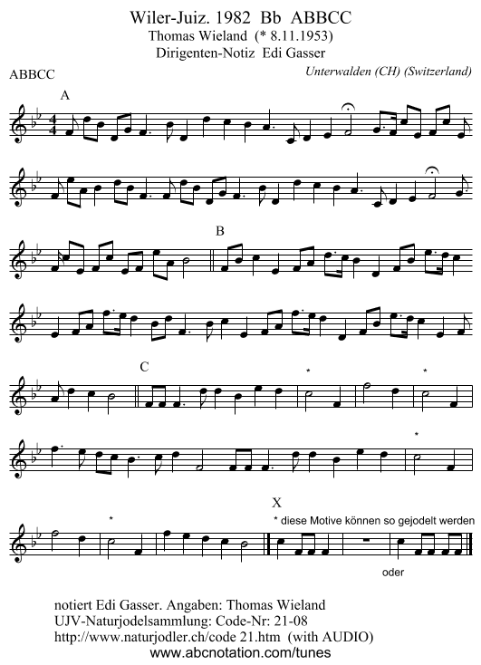 Wiler-Juiz. 1982  Bb  ABBCC - staff notation