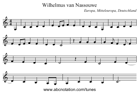 Wilhelmus van Nassouwe - staff notation