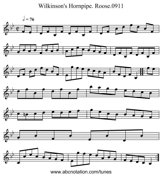 Wilkinson's Hornpipe. Roose.0911 - staff notation