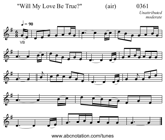 Will My Love Be True?               (air)             0361 - staff notation