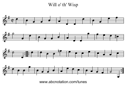Will o' th' Wisp - staff notation