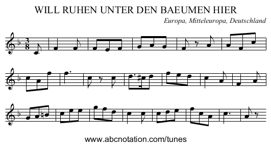 WILL RUHEN UNTER DEN BAEUMEN HIER - staff notation