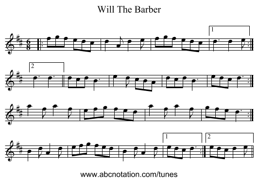 Will The Barber - staff notation