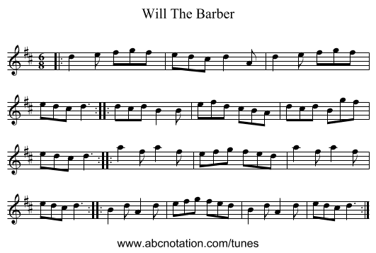 Will The Barber - staff notation
