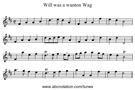 Will was a wanton Wag - staff notation