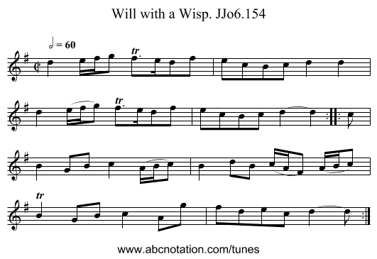 Will with a Wisp. JJo6.154 - staff notation