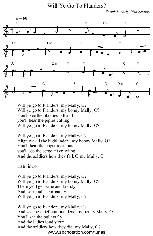 Will Ye Go To Flanders? - staff notation
