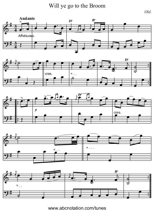 Will ye go to the Broom - staff notation