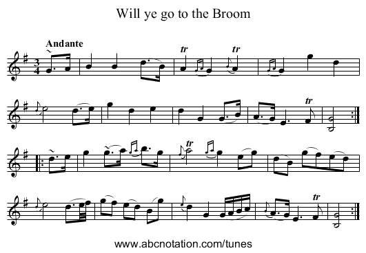 Will ye go to the Broom - staff notation