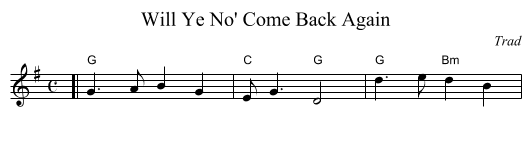 Will Ye No' Come Back Again - staff notation