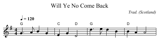 Will Ye No Come Back - staff notation