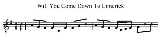 Will You Come Down To Limerick - staff notation