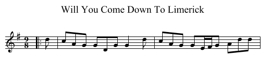 Will You Come Down To Limerick - staff notation