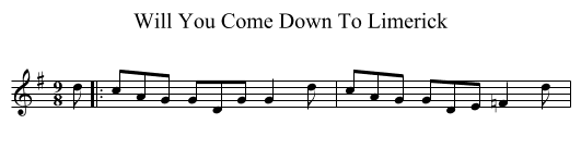 Will You Come Down To Limerick - staff notation
