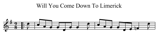 Will You Come Down To Limerick - staff notation